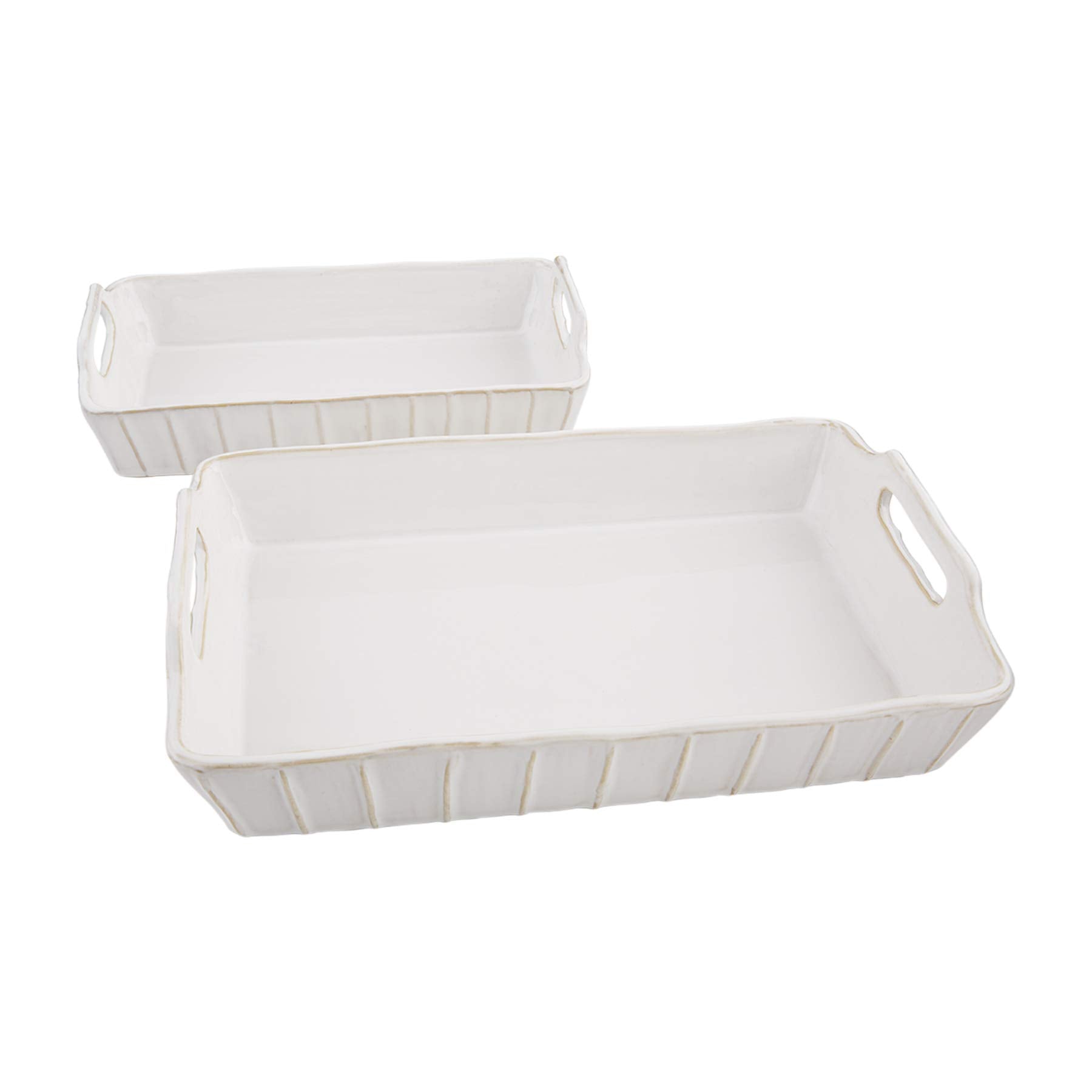 Mud Pie White Baker 2 Dish Set, Small 2 3/4'' X 11'' | Large 2 3/4'' X 13''