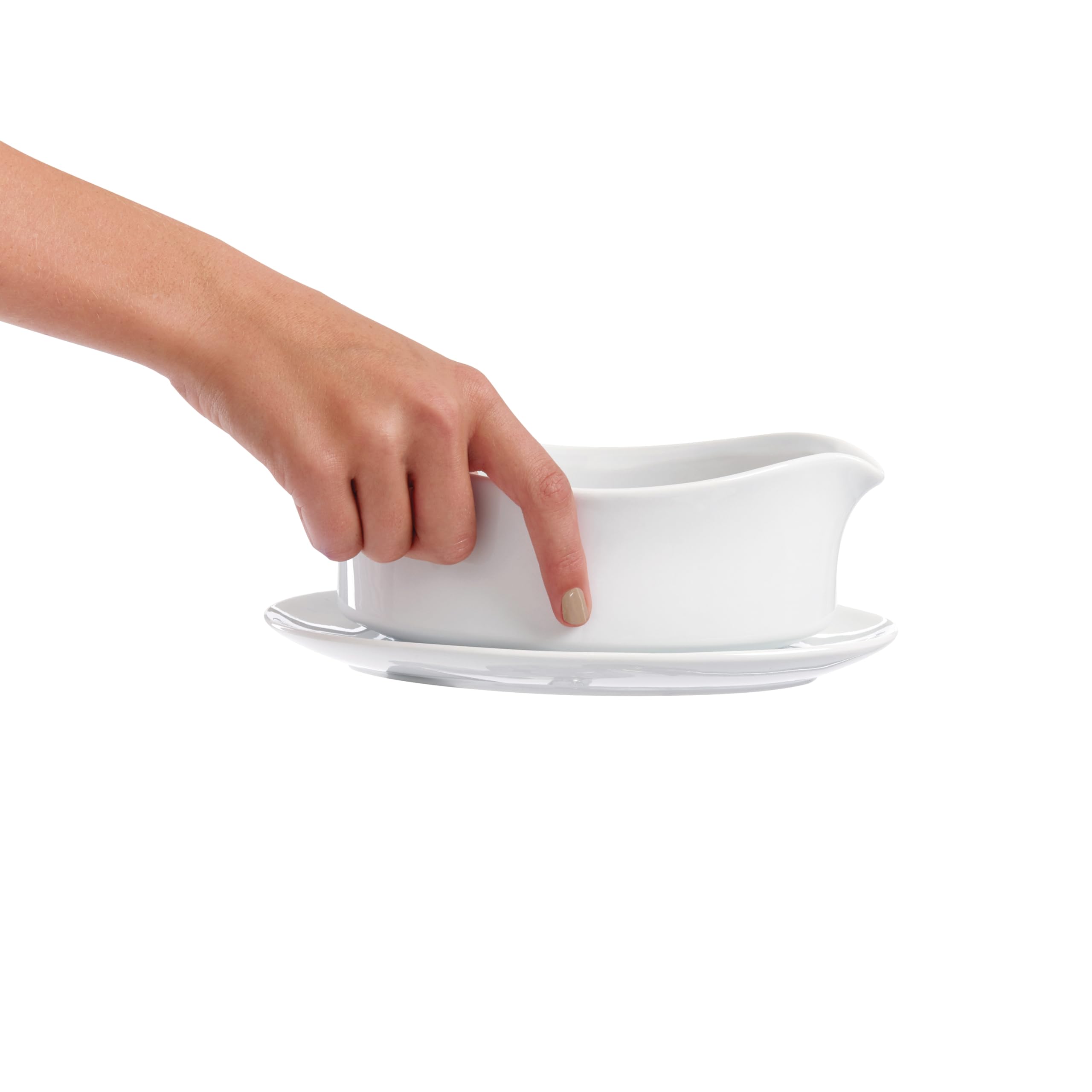 Hic Kitchen Gravy Boat With Attached Saucer, Fine White Porcelain, 18-Ounce