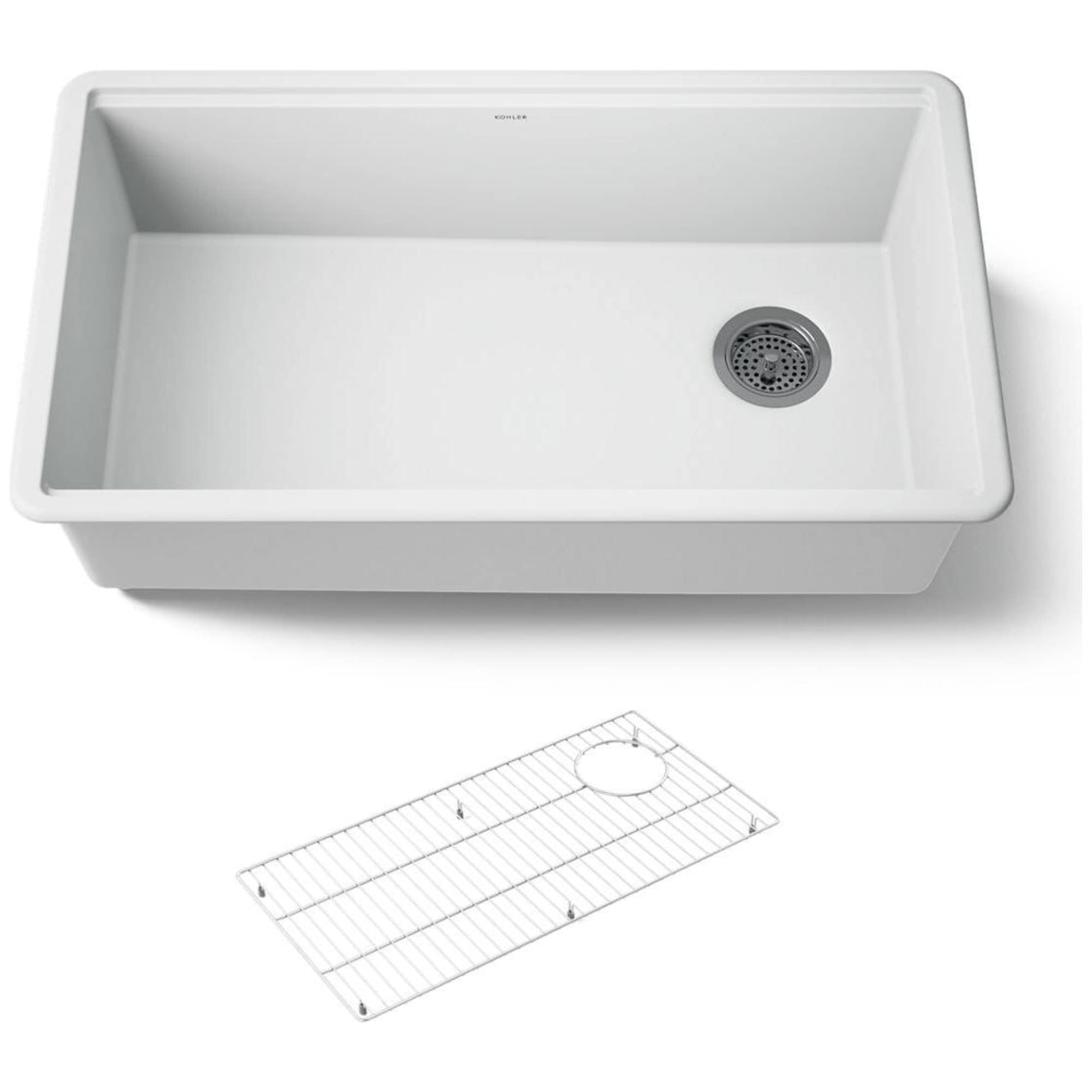 KOHLER Billings 32-1/2 Undermount Kitchen Sink, Single-Bowl Sink, Neoroc, K-33710-CM6, Matte White