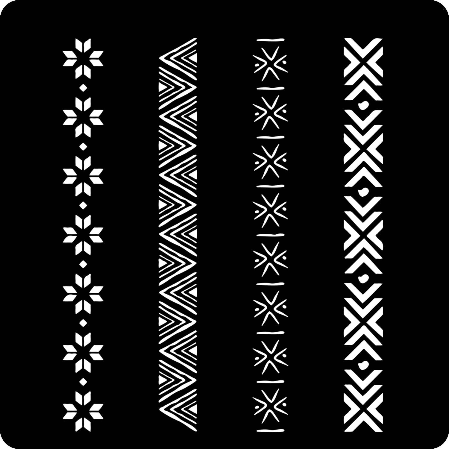 Kachi Pencil Modern Border Design Set of 4 Craft Stencil for Painting Art Big Size 12x12 inch Reusable Stencil for Painting, Fab