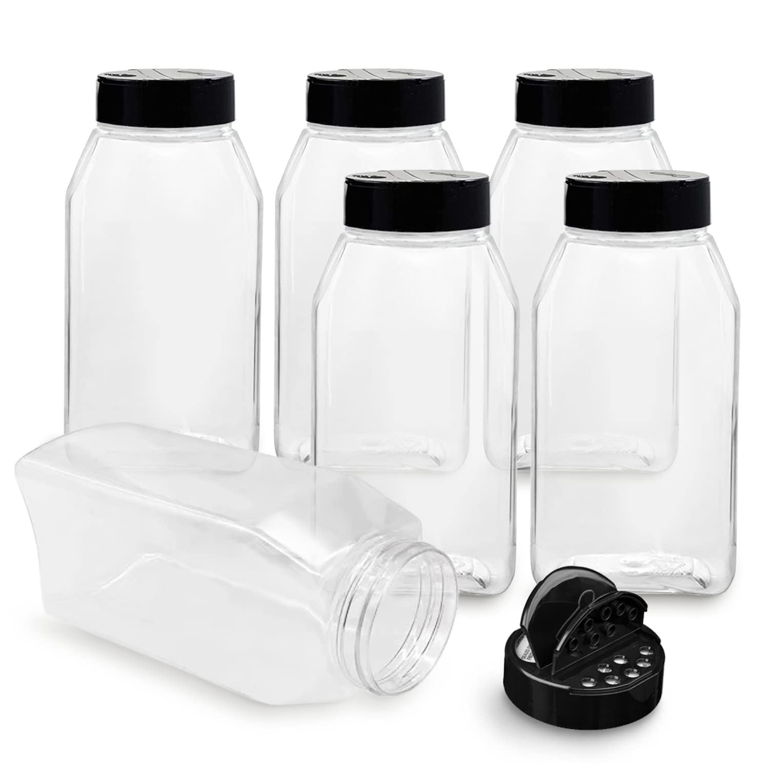 Royalhouse 6 Pack 32 Oz With Black Cap, Plastic Spice Jars Bottles Containers, Perfect For Storing Spice, Herbs And Powders, Lin