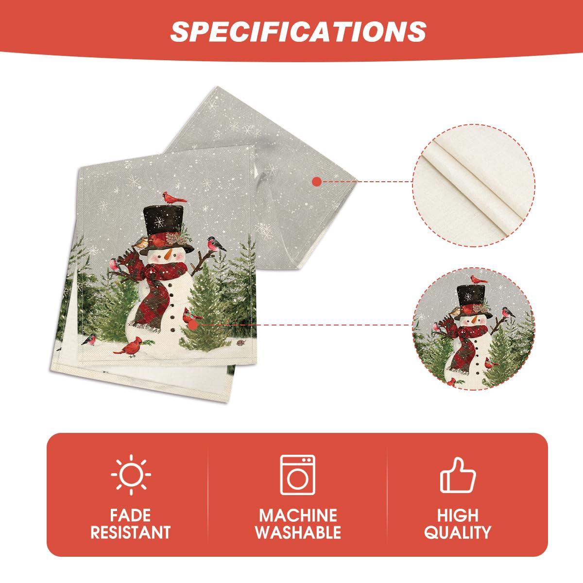 Artoid Mode Snowman Birds Trees Christmas Table Runner, Seasonal Silver Winter Holiday Kitchen Dining Table Decoration For Home