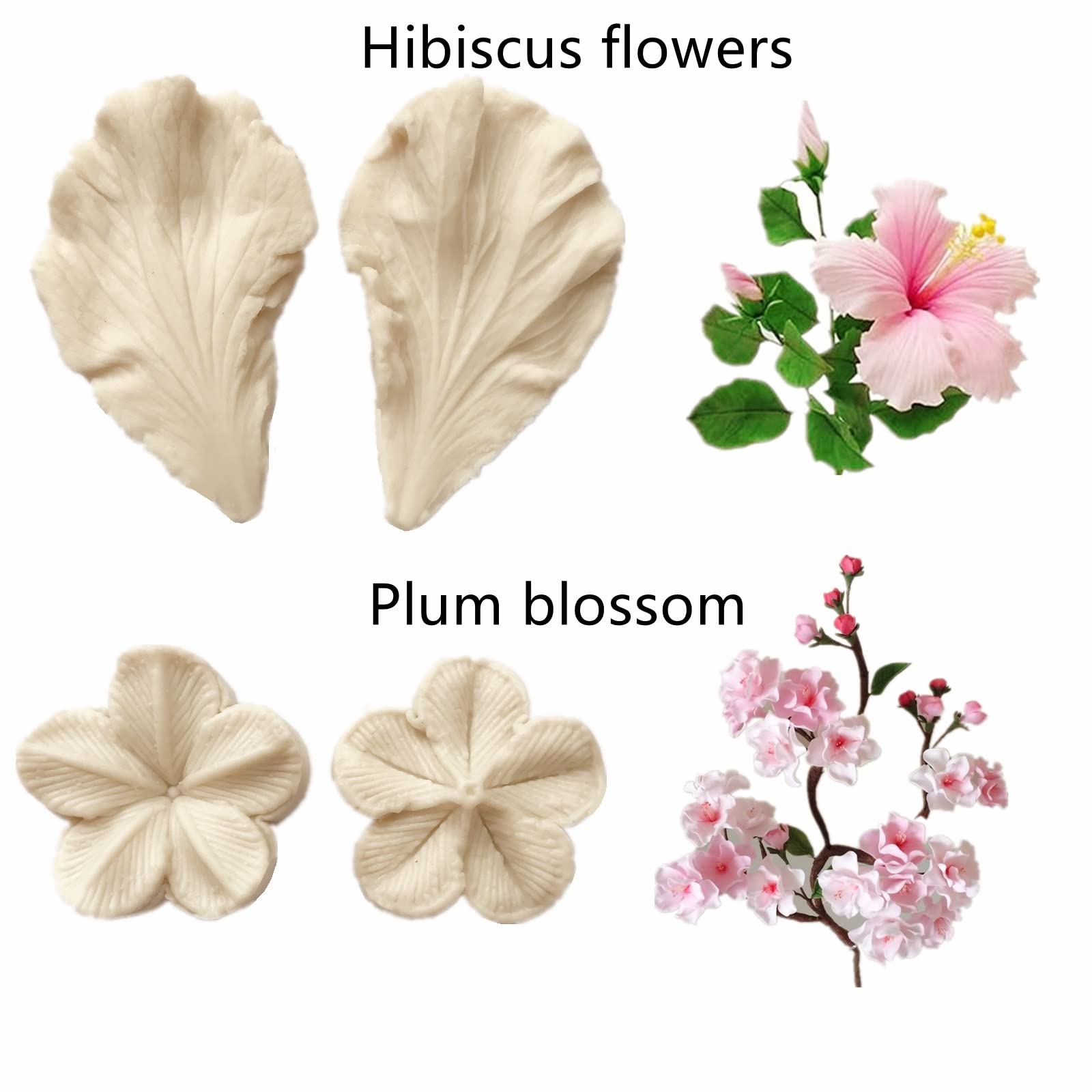 6Set Gum Paste Flower Silicone Mold - Fondant Flower Mold Sugar Paste Flower Molds For Hydrangea Dahlia Plum Blossom Tulips Hibi