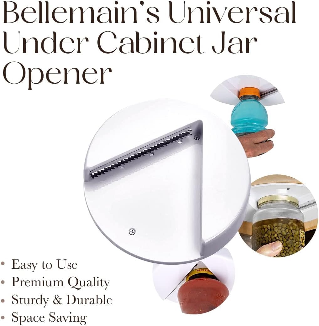 Bellemain Under Cabinet Jar Opener, 2-Pack, Premium Lid Gripper And Opener For Jars & Bottles, Ideal For Weak Grip & Seniors, Ez