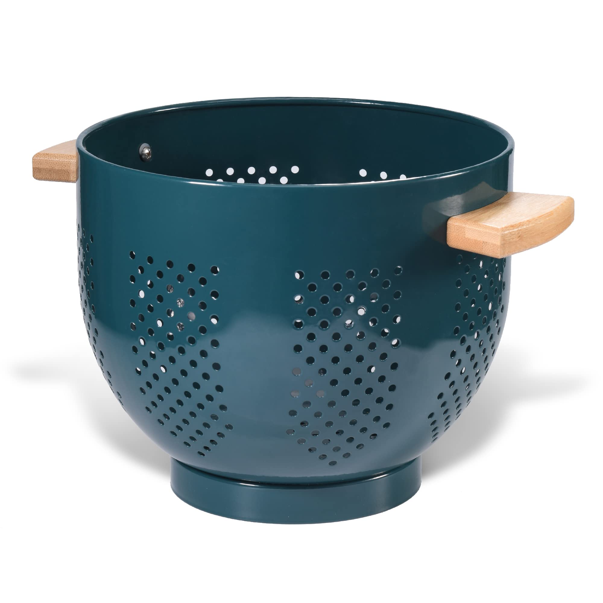 Metal Colander With Wood Handle, Powder Coated Steel Large Kitchen Strainer Stable Base,(Green, 55Qt)