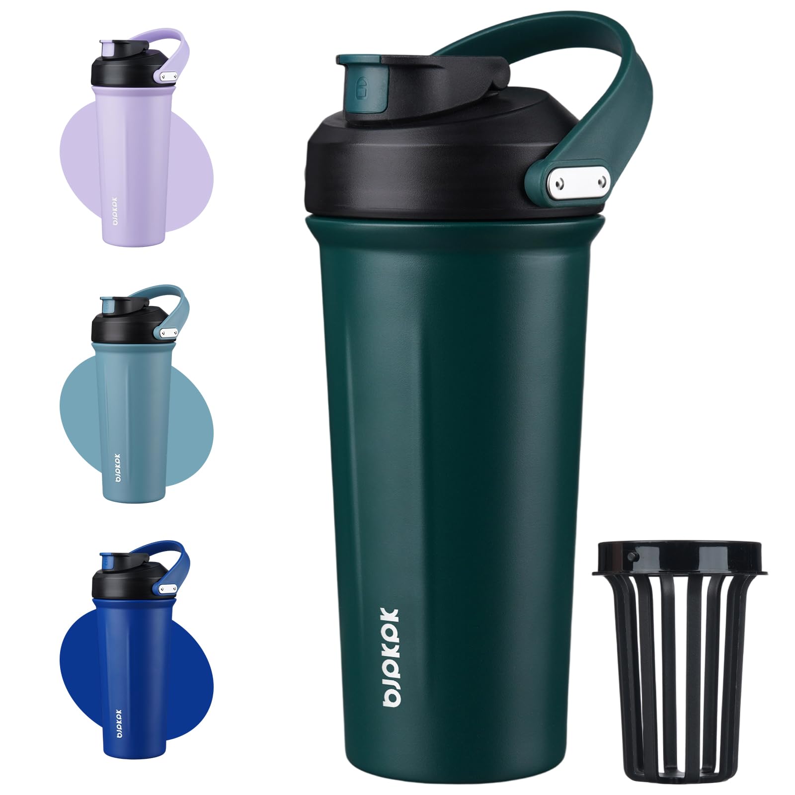 BJPKPK 25 oz Insulated Protein Shaker Bottle with Handle, Stainless Steel Tumbler for Protein Mixes, BPA Free Metal Shaker Cup f