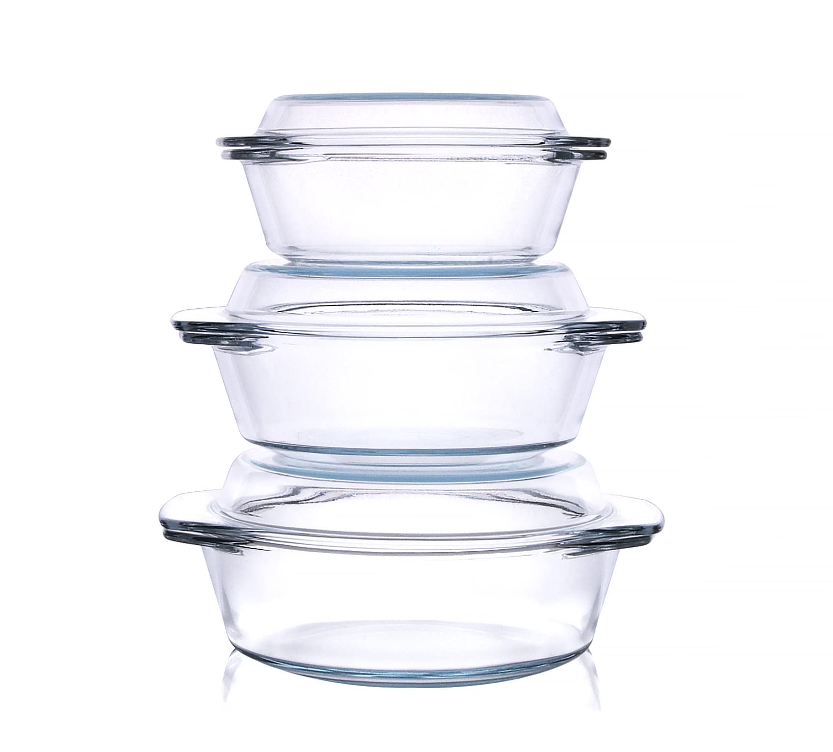 HUSANMP Set of 6 Pieces Round Tempered Glass Casserole Dish with Lids, Nesting Glass Casserole Baking Dish Set for Oven, Freezer