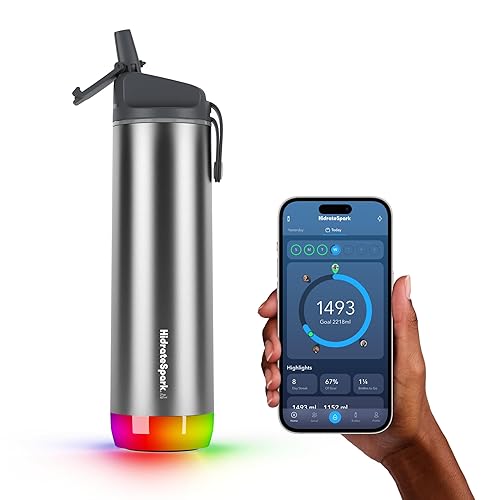 Hidrate Spark Pro Smart Water Bottle - Tracks Water Intake With Bluetooth, Led Glow Reminder When You Need To Drink - Straw Lid,