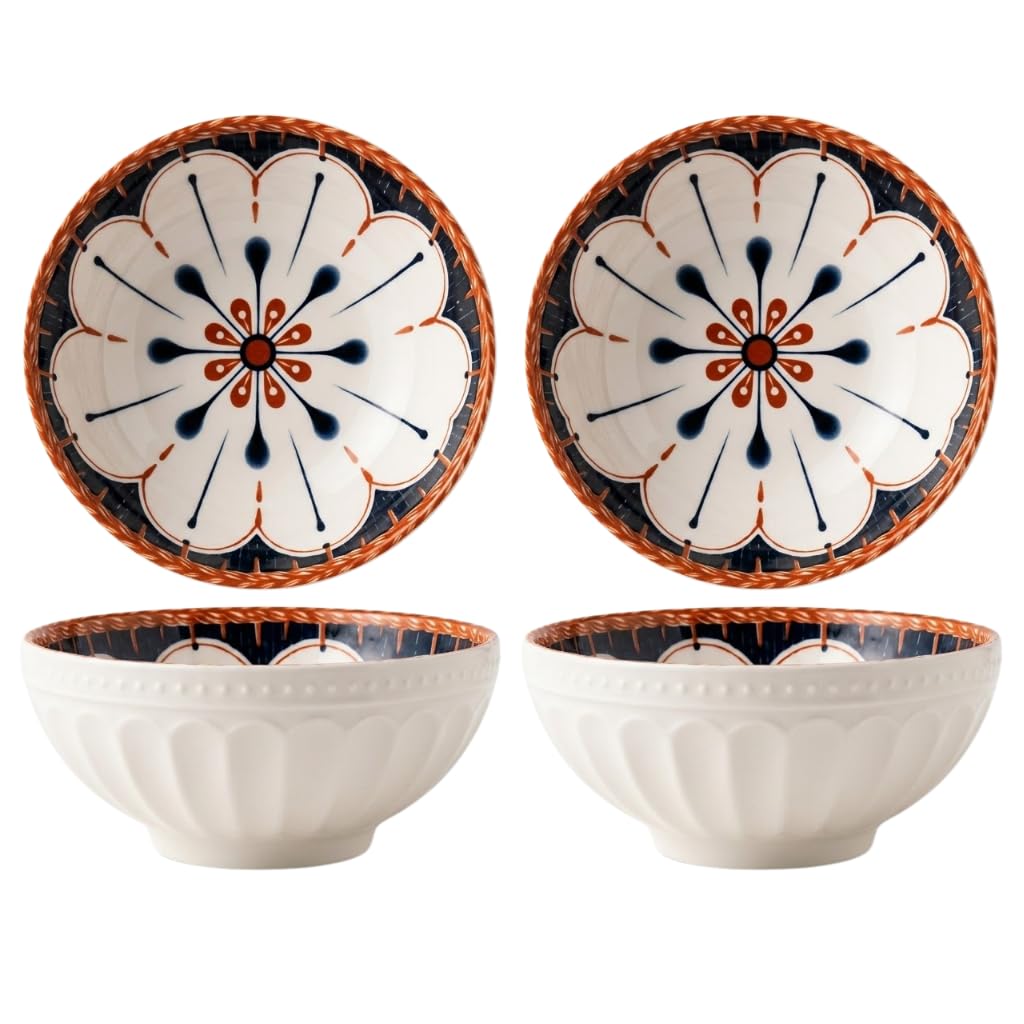 Agabani Japanese Style Ceramic Bowl 250Ml Floral Printed Serving Bowl For Soup, Rice, Curry, Salad, Snacks, Dessert Microwave Sa