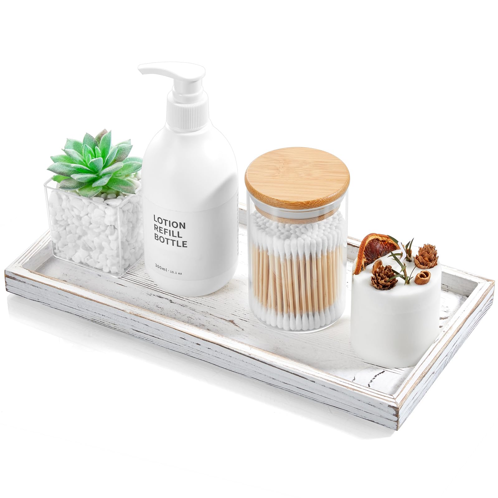 ALELION 11.7 White Bathroom Vanity Tray for Counter - Decorative Tray for Toilet Tank Makeup Perfume Jewelry Catchall Coffee Tab