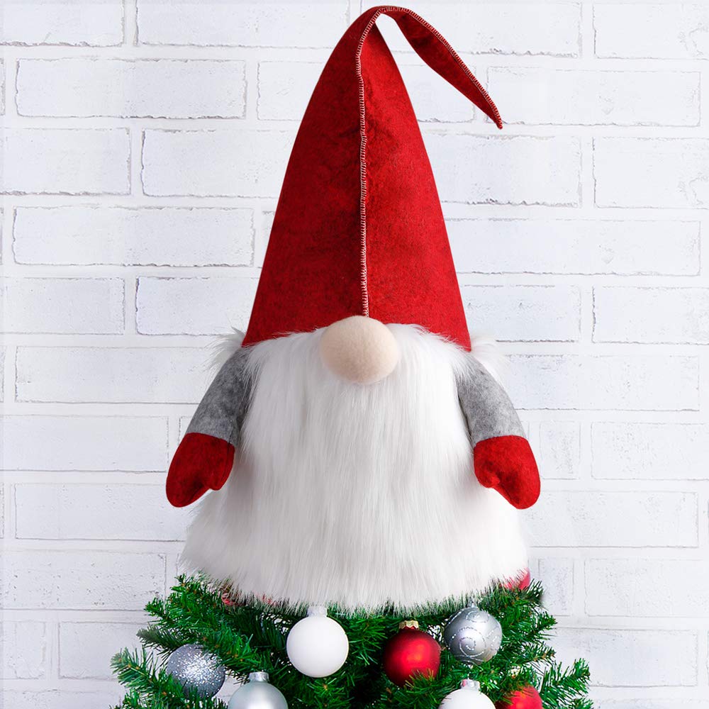 D-FantiX Gnome Christmas Tree Topper, 25 Inch Large Red Hat Swedish Tomte Gnome Christmas Ornaments Santa Gnomes Plush Scandinav