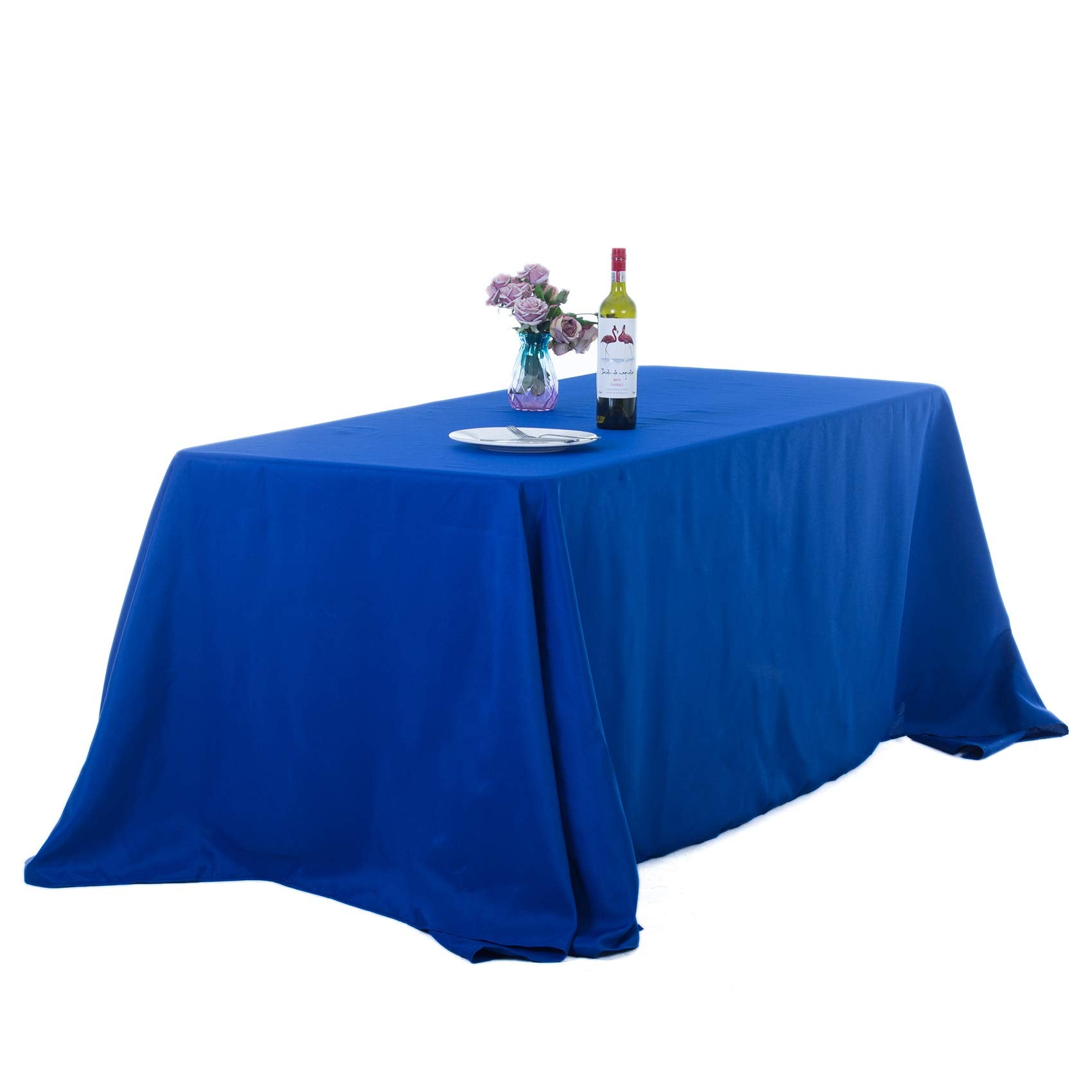 Ascoza 2Pack 90X132 Inch Royal Blue Rectangular Tablecloth 8 Feet Table Cloth In Polyester Fabric For Wedding/Banquet/Restaurant