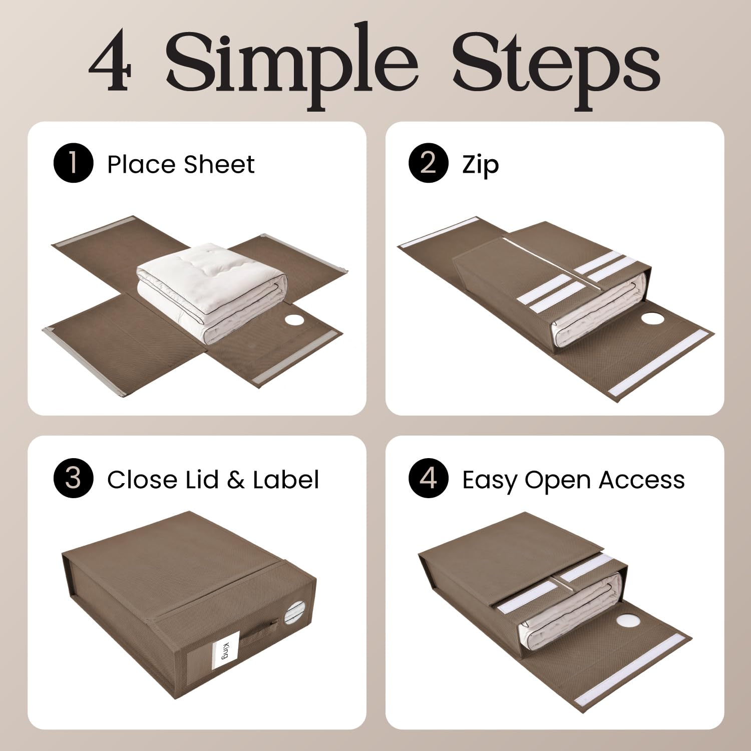 TOSORO 4 Pack Bed Sheet Organizer and Storage, Foldable Storage Bed Sheet Organizer for Linen Closet with Viewing Window & Label