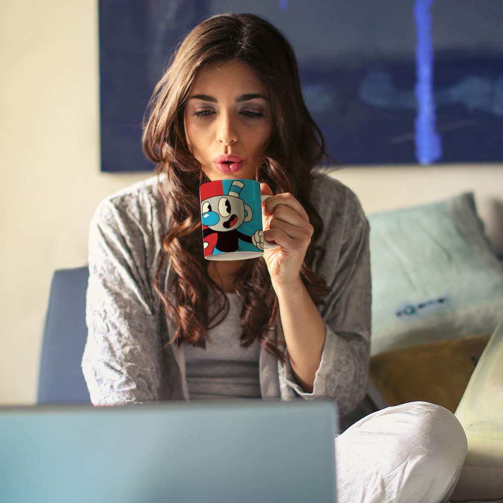 JUST FUNKY Cuphead & Mugman Coffee Mug [16 oz.] Ceramic Gamer Cup, Tea Mug, Hot or Cold Drinks