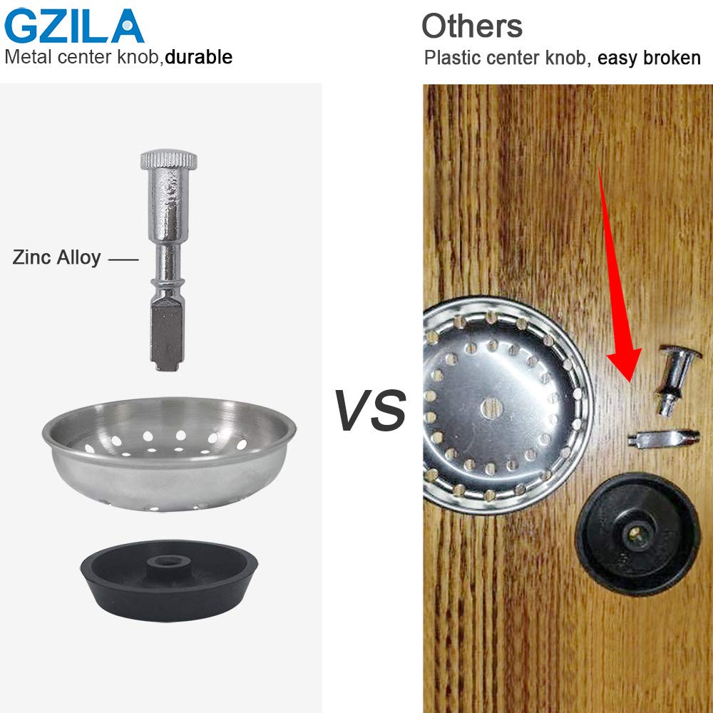 GZILA 2 PCS Kitchen Sink Drain Strainer Replacement for 3-1/2 Inch Standard Drain  Basket Rubber Stopper  304 Stainless Steel Brushed Nickel Metal Knob