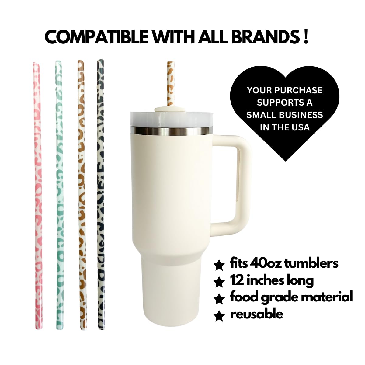 Brittyland 40Oz Replacement Straws - 4 Pack | 40Oz Tumbler Leopard Straws, Cheetah Straws, Iced Coffee Straws, Extra Long Straws