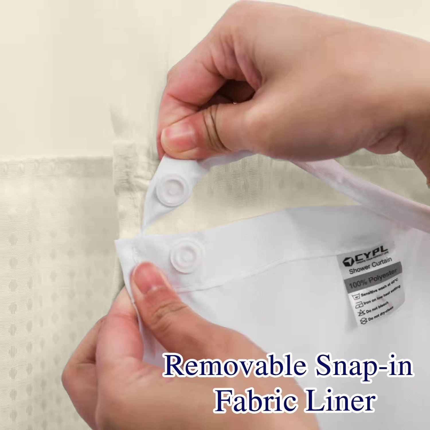 Cypl No Hooks Required Long Waffle Weave Shower Curtain With Snap In Liner-Hotel Grade Waterproof & Mesh Top Window Spa Like Bat