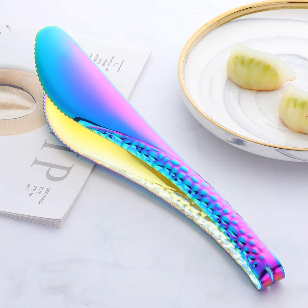 Bread Tongs Stainless Steel Serving Tongs Metal Server Tongs For Pasta Bbq Meat Appetizers Pastries Steak Cooking Tool (Rainbow)