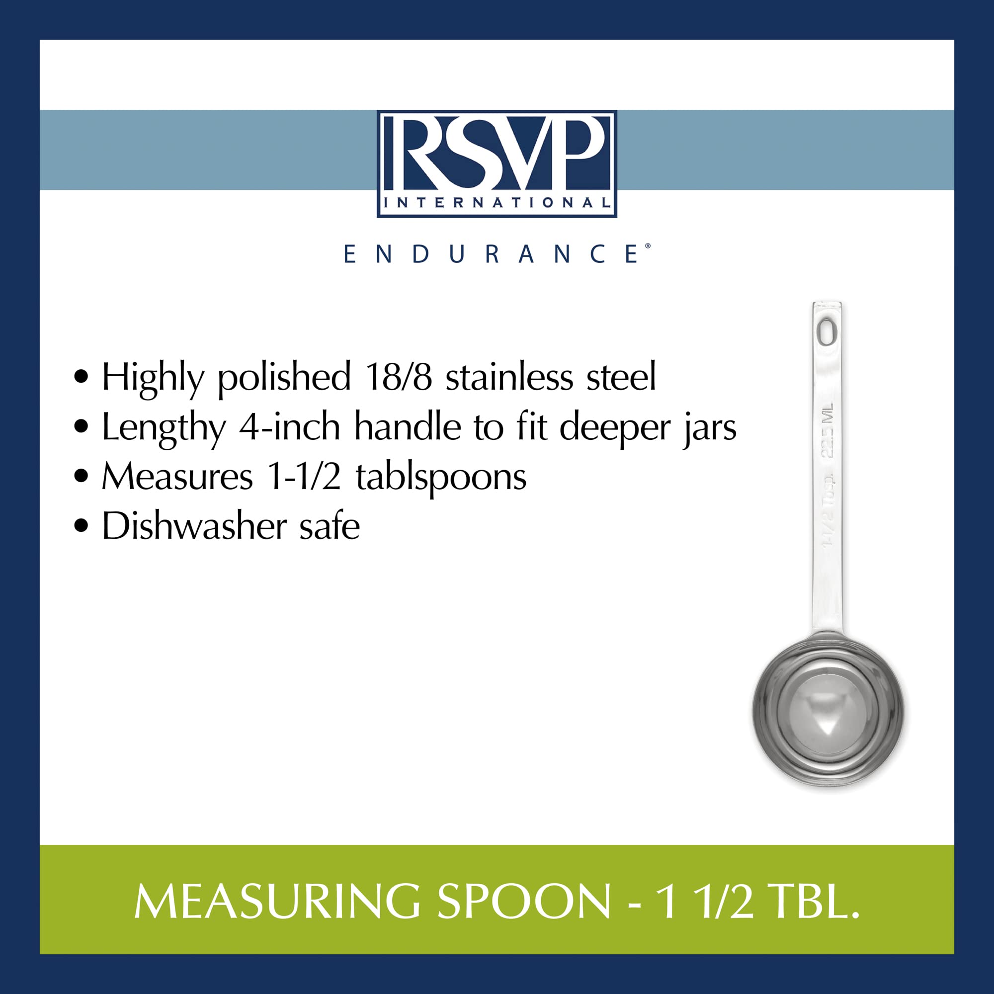 RSVP International Endurance Kitchen Collection Open Stock Measuring Spoon  Stainless Steel  Dishwasher Safe  1.5-Tablespoon