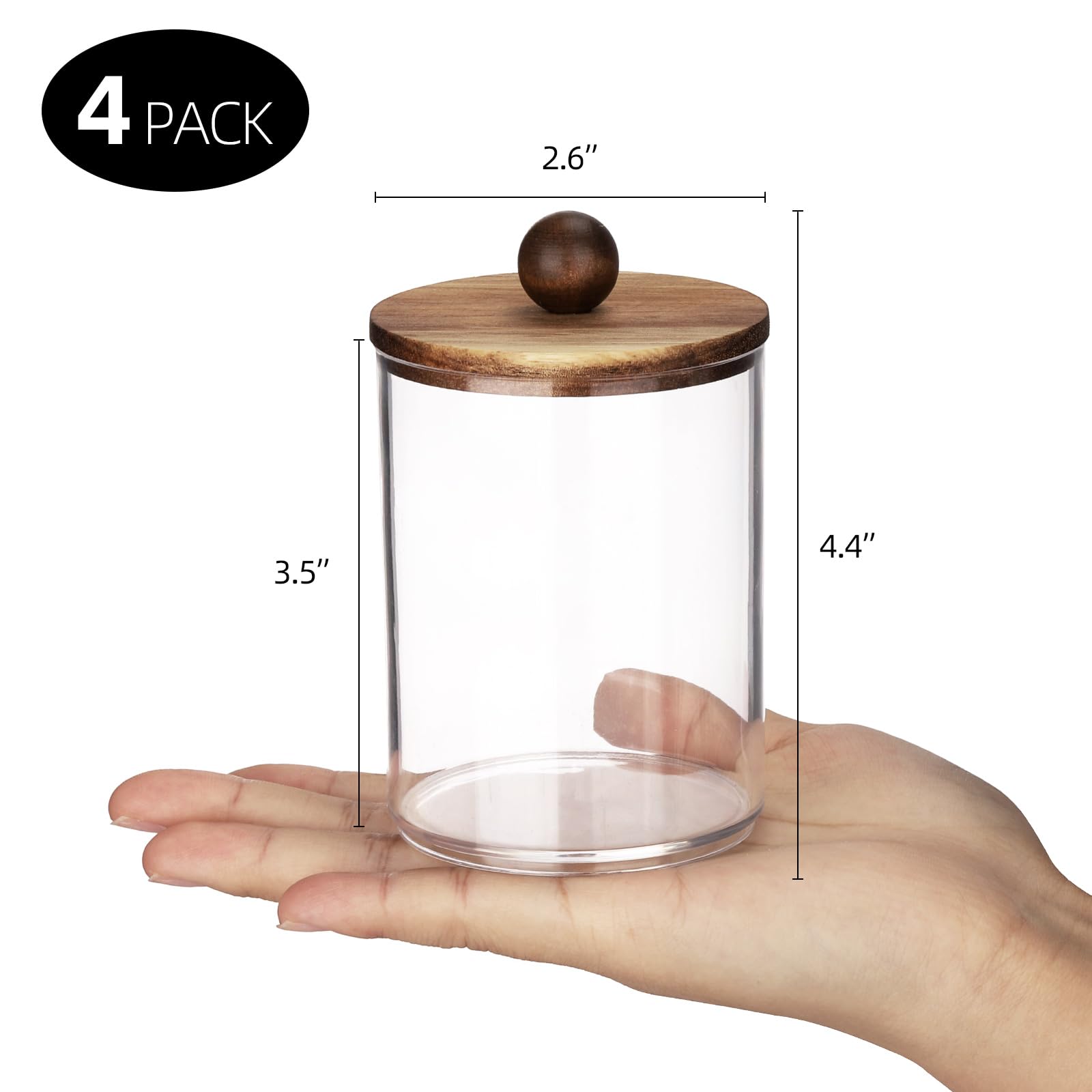 Tbestmax Qtip Holder With Wood Lids, 10Oz Plastic Apothecary Jars For Cotton Ball, Cotton Swab, Floss, Clear Bathroom Containers