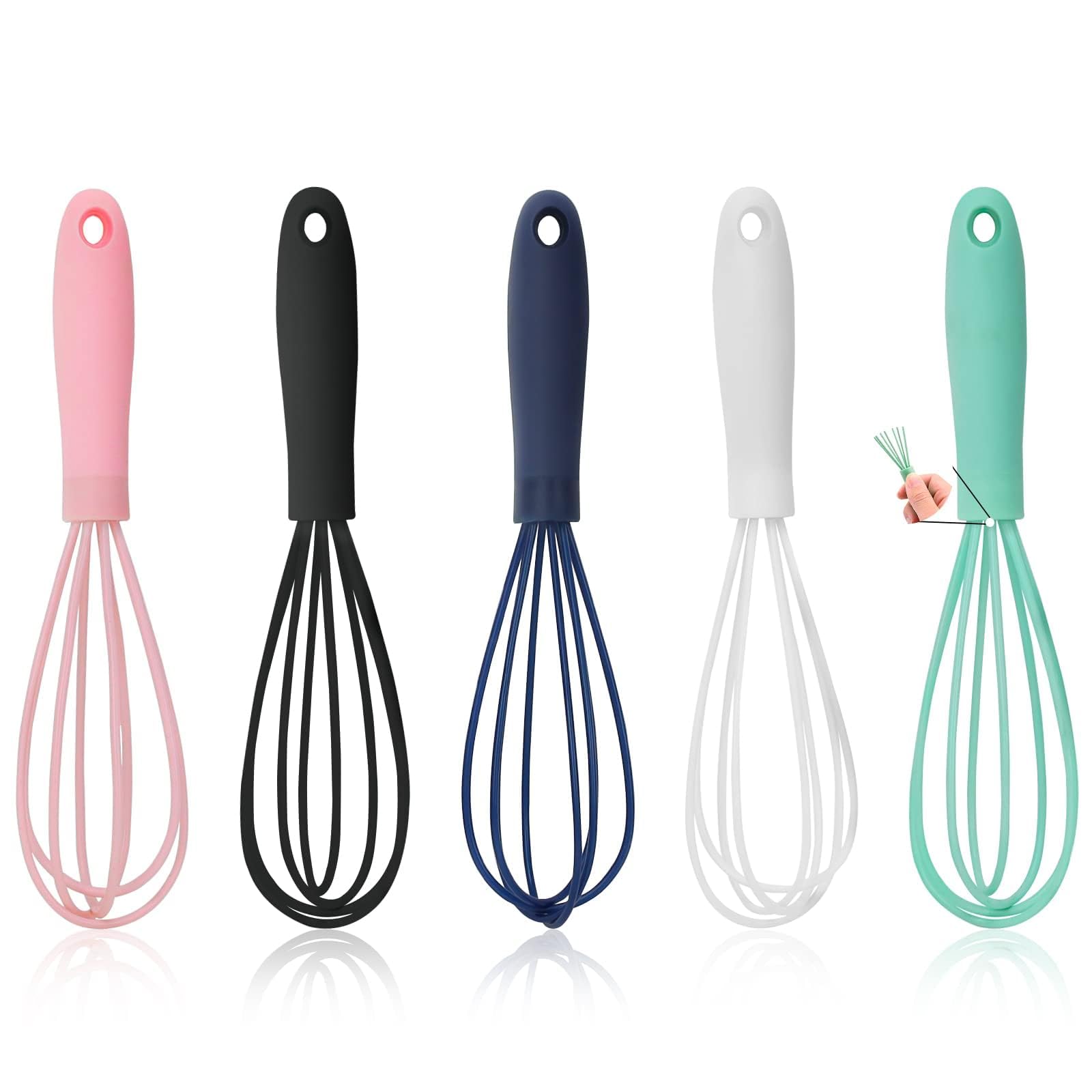 Ncam 5 Pcs Silicone Whisk For Cooking - Mini Whisk Stainless Steel Dough Whisk, Non Stick Hand Tiny Balloon Wire Whisk, Milk Egg