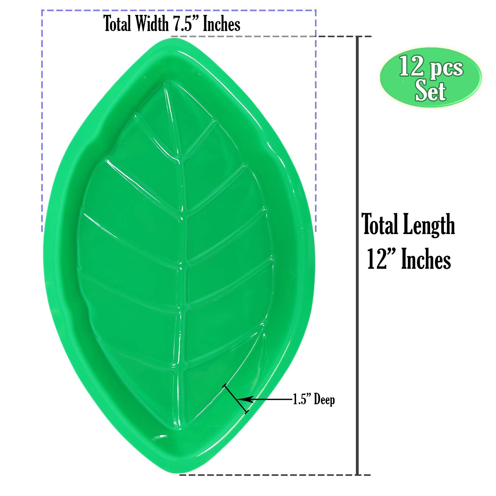 Palm Leaf Serving Trays | 12 Pcs Green Plastic Hawaiian Snack Trays | Luau Party Decorations Serveware | Tropical Party Serving