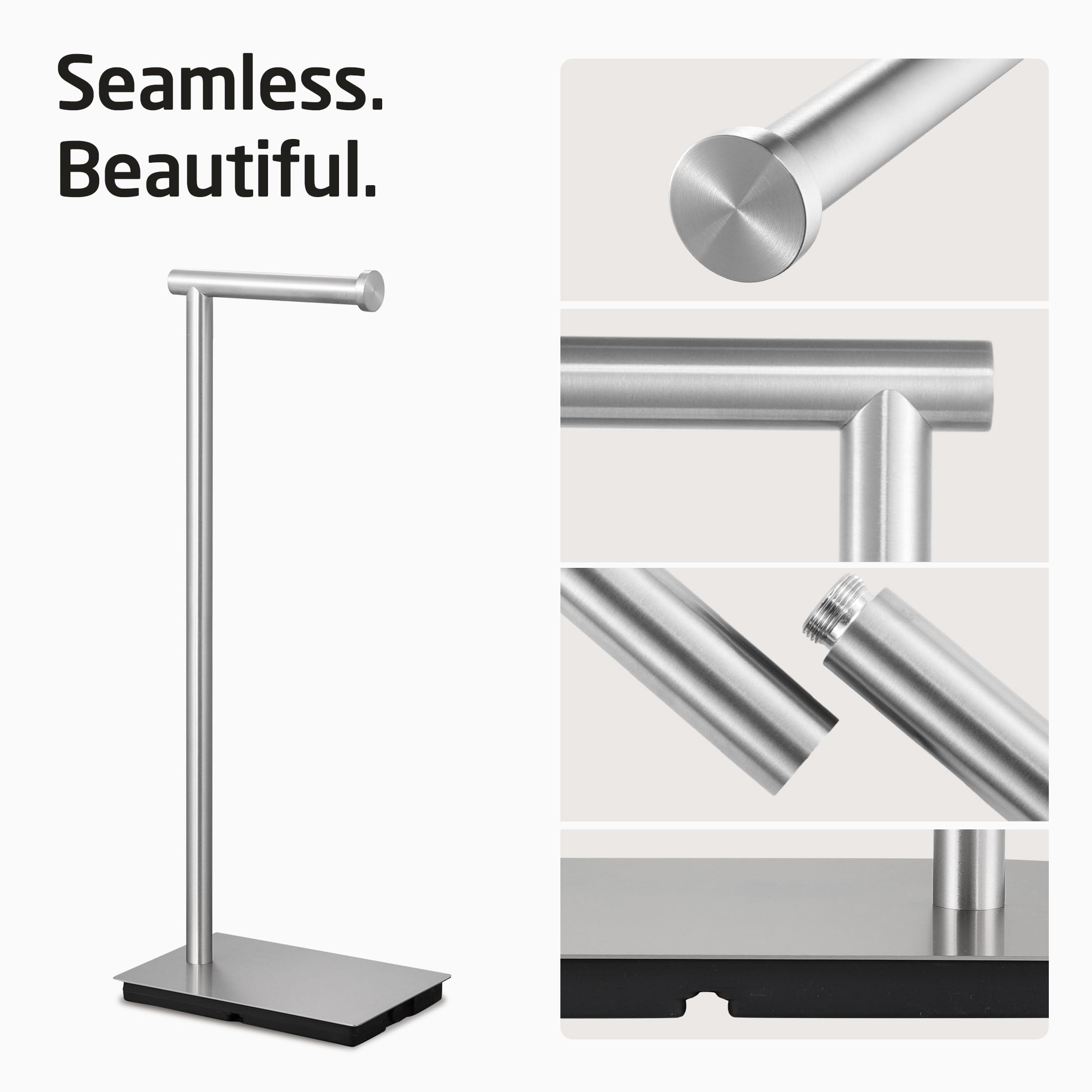 Kes Freestanding Toilet Paper Holder Stand Bathroom Toilet Paper Storage Stainless Steel Brushed Steel, Bph286S1A-2