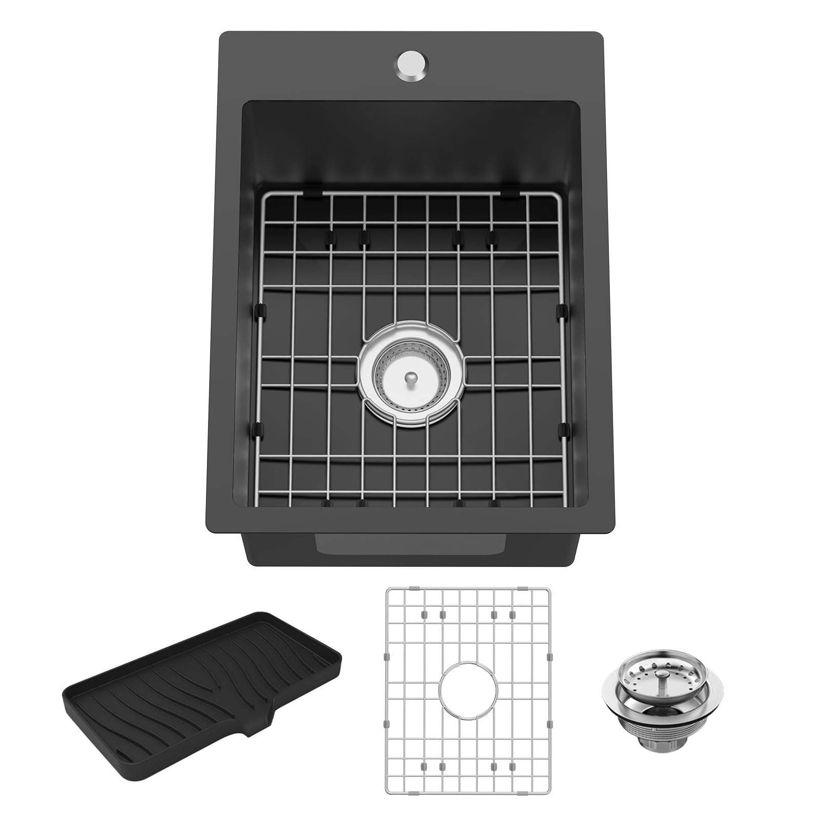 Small Black Kitchen Sink,15x20 Inch Stainless Steel Drop In Toprmount Kitchen&Bar Sink Ideal Choice For Small Space, Prep Area, 