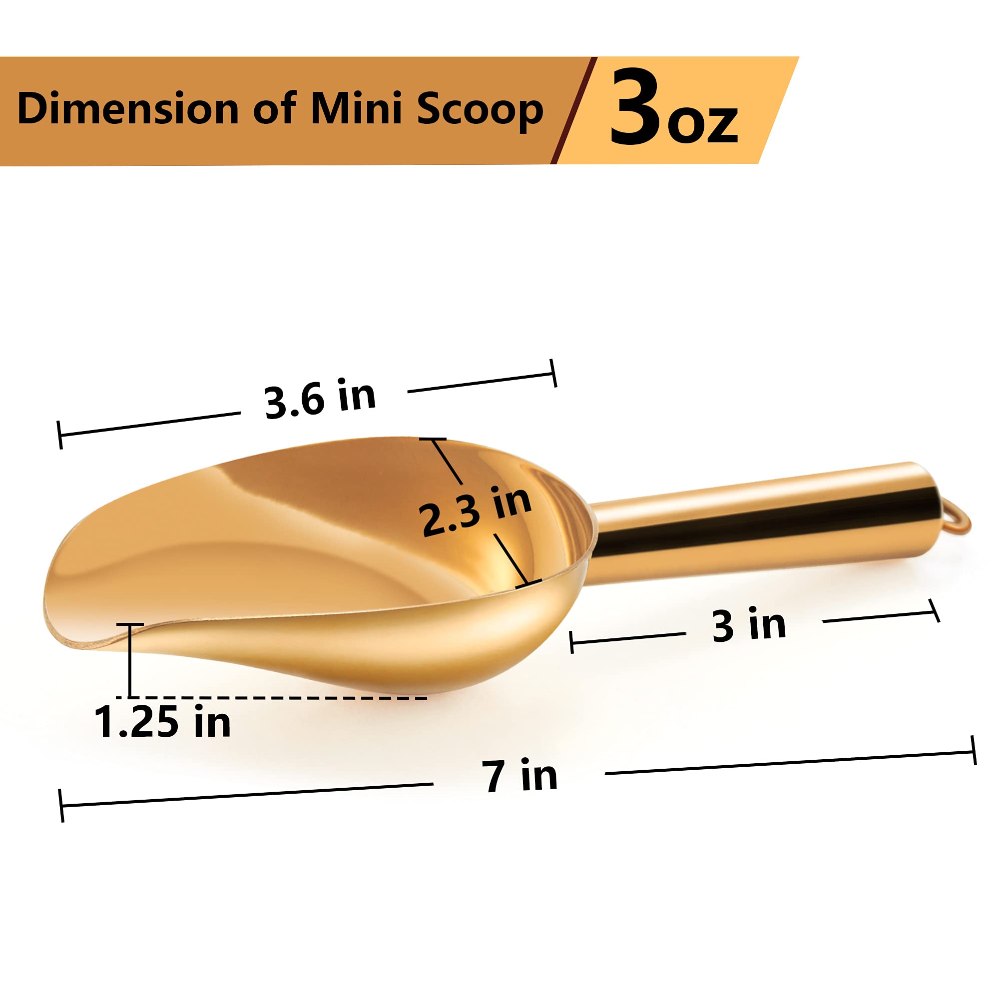 Teamfar Mini Scoop Set Of 2, 3 Oz Stainless Steel Small Scoop, Gold Canister Candy Utility Scoops Versatile For Kitchen Dispense