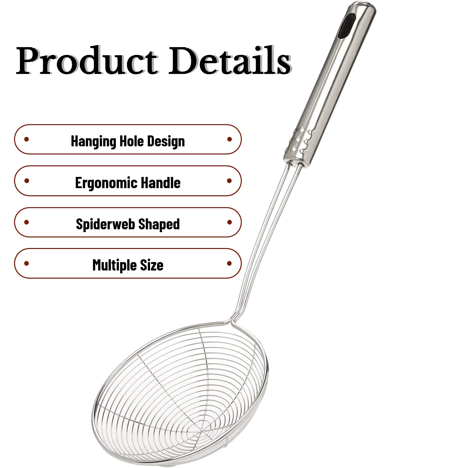 Spider Strainer Skimmer Spoon, Hspiow Set Of 3 Sizes Frying Spoon Stainless Steel Fryer Scoop Wire Strainer Ladle With Long Hand