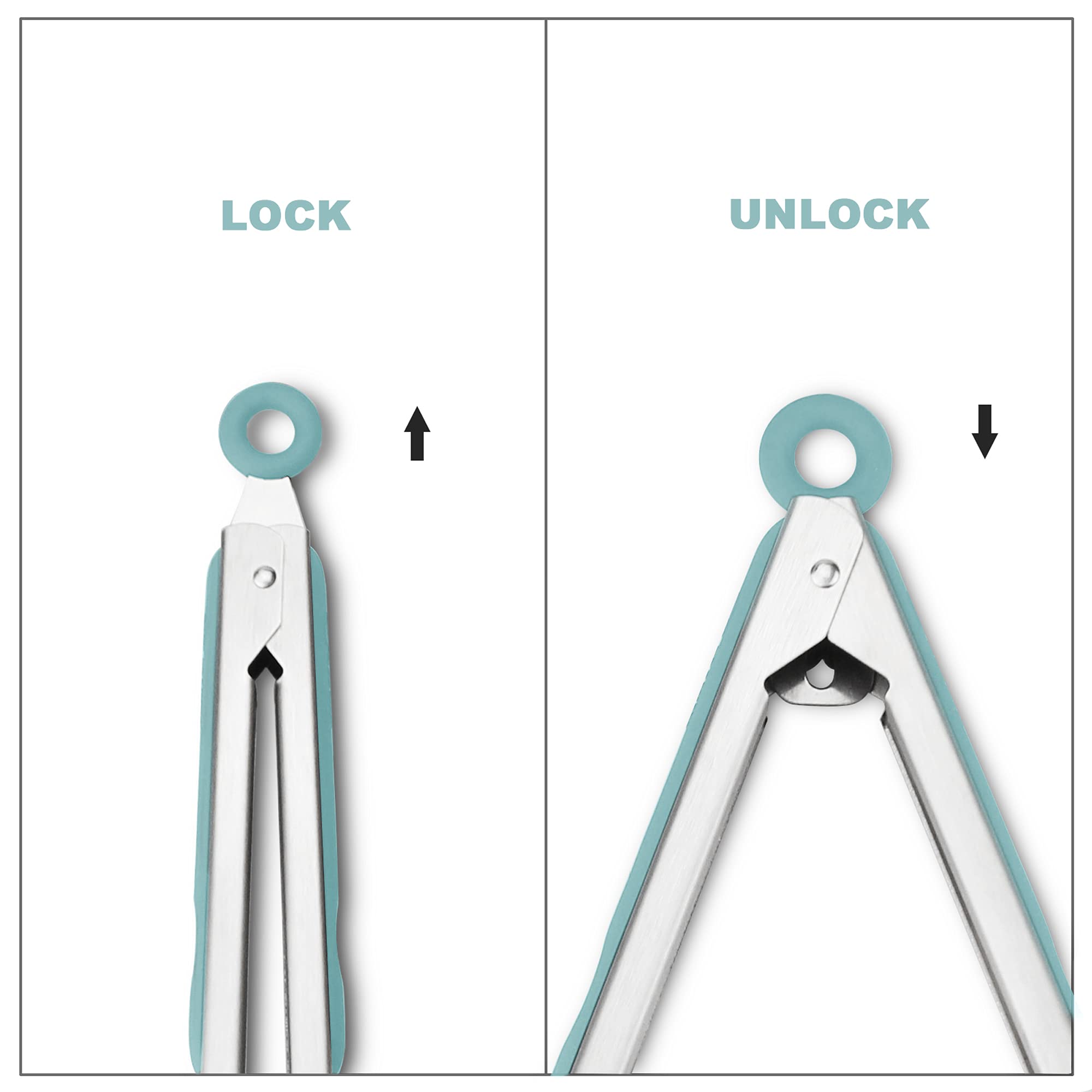 Premium 304 Stainless Steel Barbecue Turners, Heavy Duty Non-Stick Bbq Cooking Kitchen Tongs, 9 '' And 12 '' Aqua Sky