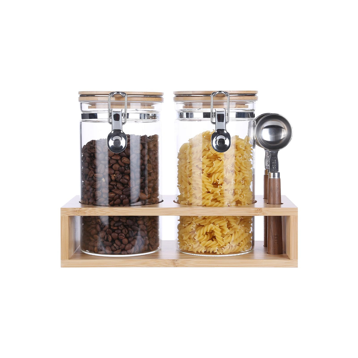 Kkc Glass Coffee And Sugar Containers With Airtight Hinged Lids,Sealed Glass Jar Canisters With Scoops For Ground Coffee,Beans,L