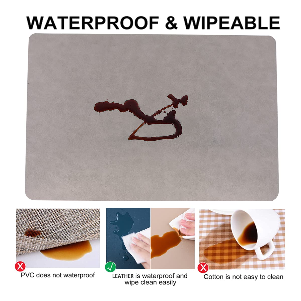Placemats For Dining Table Set Of 4,Design-Classic Faux Leather Eco-Friendly Place Mats,Waterproof&Stain Resistant Table Mats,Wa