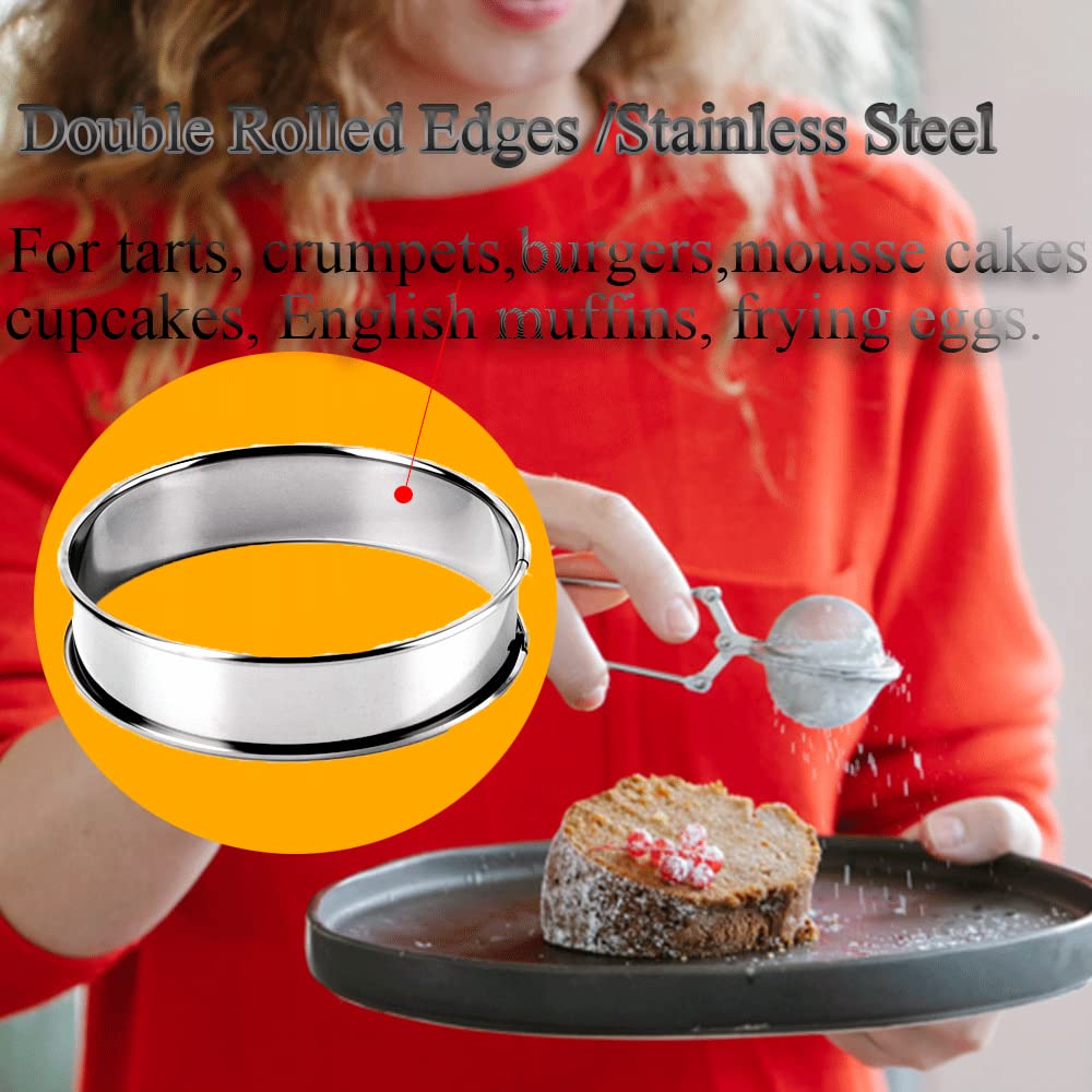Kuayb 8 Pieces English Muffin Rings Crumpet Rings 3.15 Inch Stainless Steel Double Rolled Tart Ring Nonstick Metal Round Ring Mo