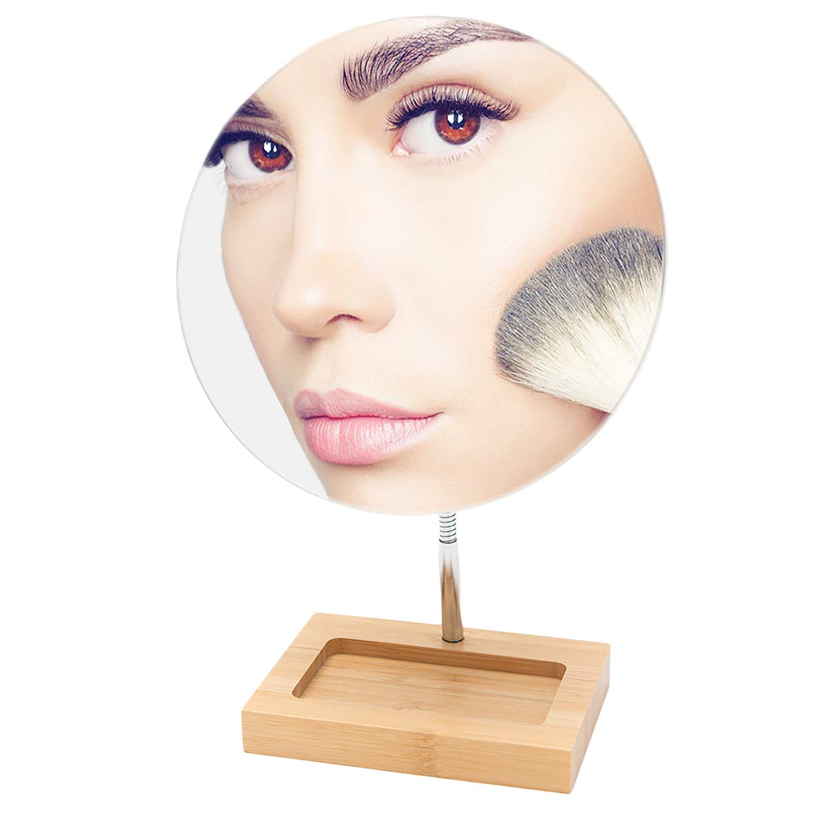 Yeake Flexible Gooseneck Bamboo Vanity Makeup Mirror,360   Rotation 8'' Large Frameless Vanity Mirror Folding Portable Table Des