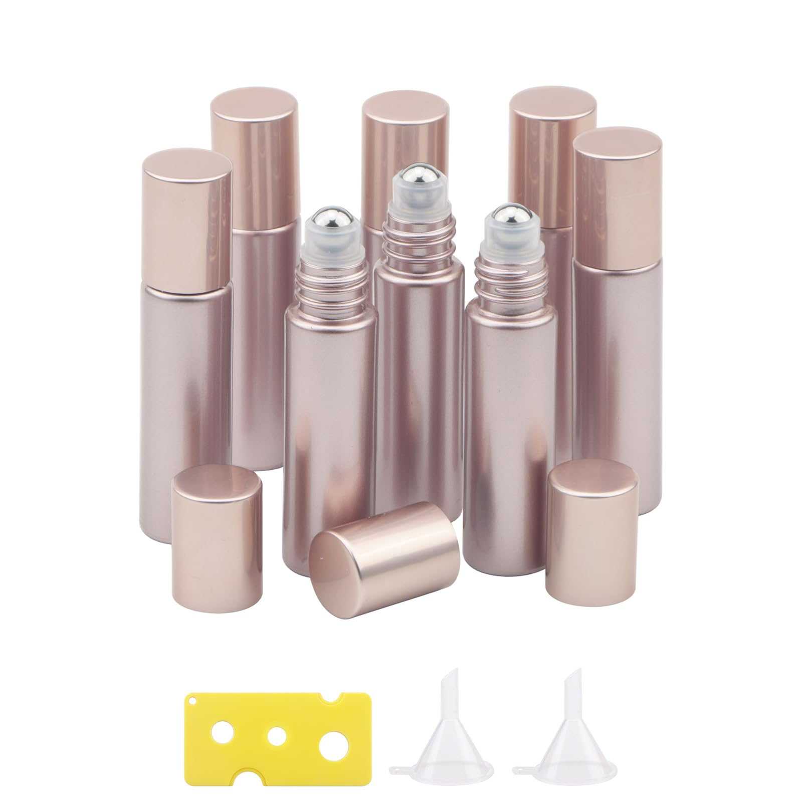 Newzoll 8 Pcs Roll-On Bottles Set, 10 Ml (1/3 Oz) Refillable Roller Bottles With Funnels & Opener, Glass Roll On Bottles Contain