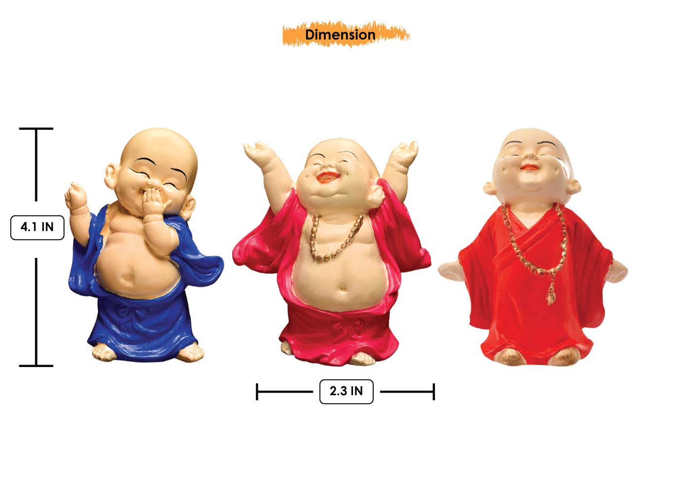 Karigaari India Handcrafted Set of 3 Resine Little Dancing Buddha Monk Sculpture | Buddha Idols for Home Decor