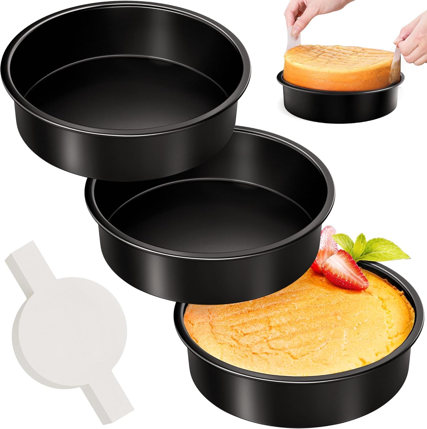 AltarreT 9 Inch Round Cake Pan Set of 3, Nonstick Baking Pans with 100PCS Parchment Paper, Dishwasher Safe