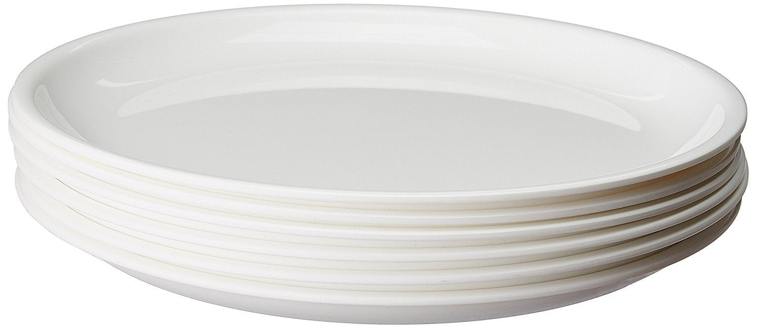 Everbuy Microwave Safe & Unbreakable Round Full Plates (White, Set Of -9)