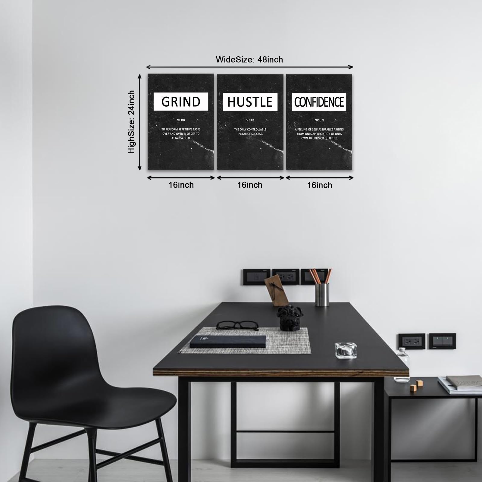 Kawahone Inspirational Canvas Wall Art - Grind Hustle Confidence Motivational Wall Art, Positive Quotes Wall Poster For Living R