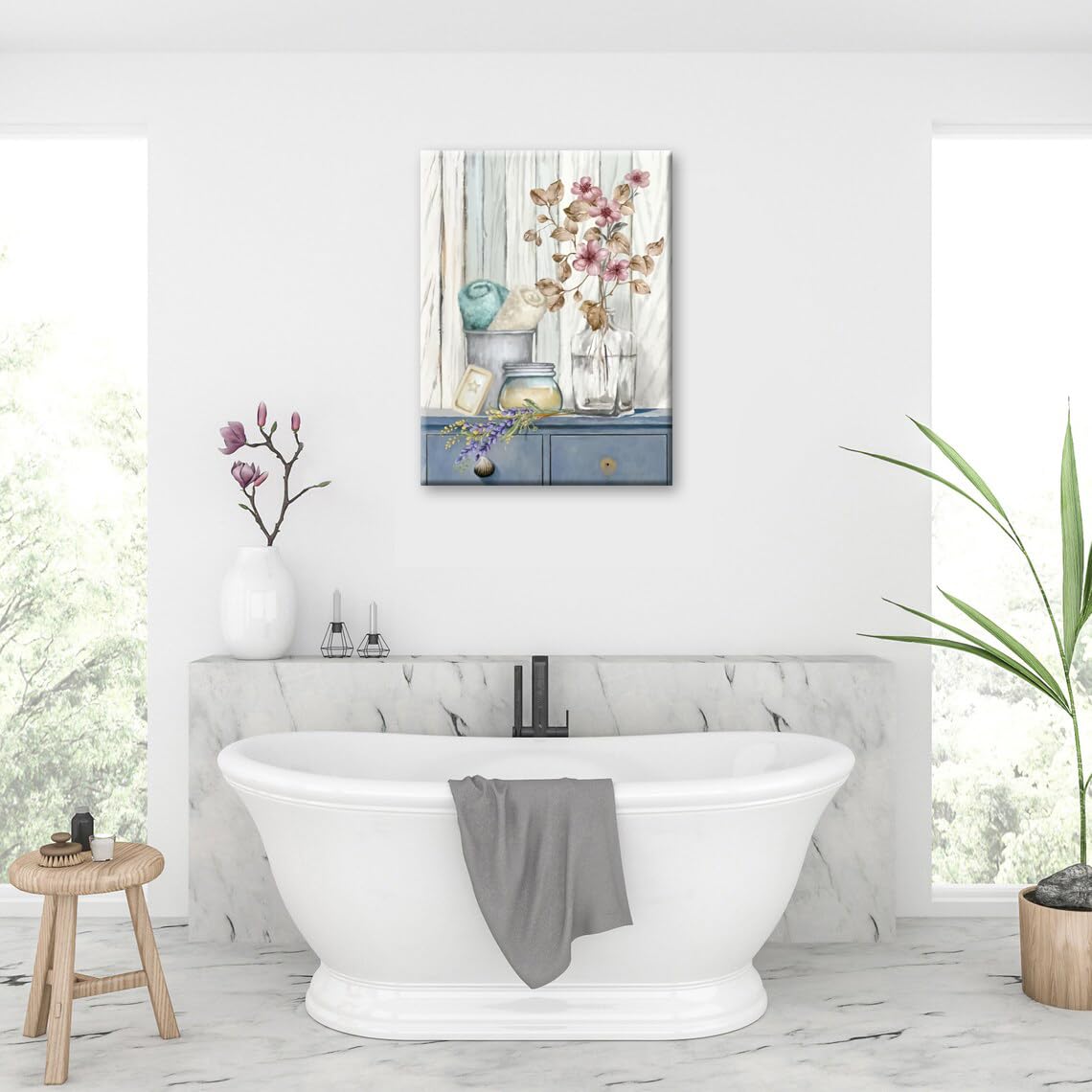 Bathroom Decor Wall Art Farmhouse Flower Pictures Floral Bathroom Wall Decor Bath Towel Bathroom Pink Poppy Vase Canvas Prints B