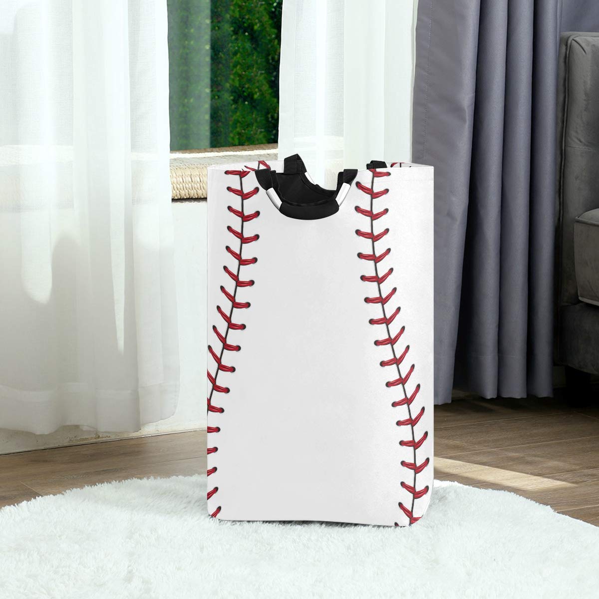 22.7''(H) Collapsible Laundry Hamper Baseball Print Laundry Basket Organizer Large With Handle Foldable Clothes Hamper