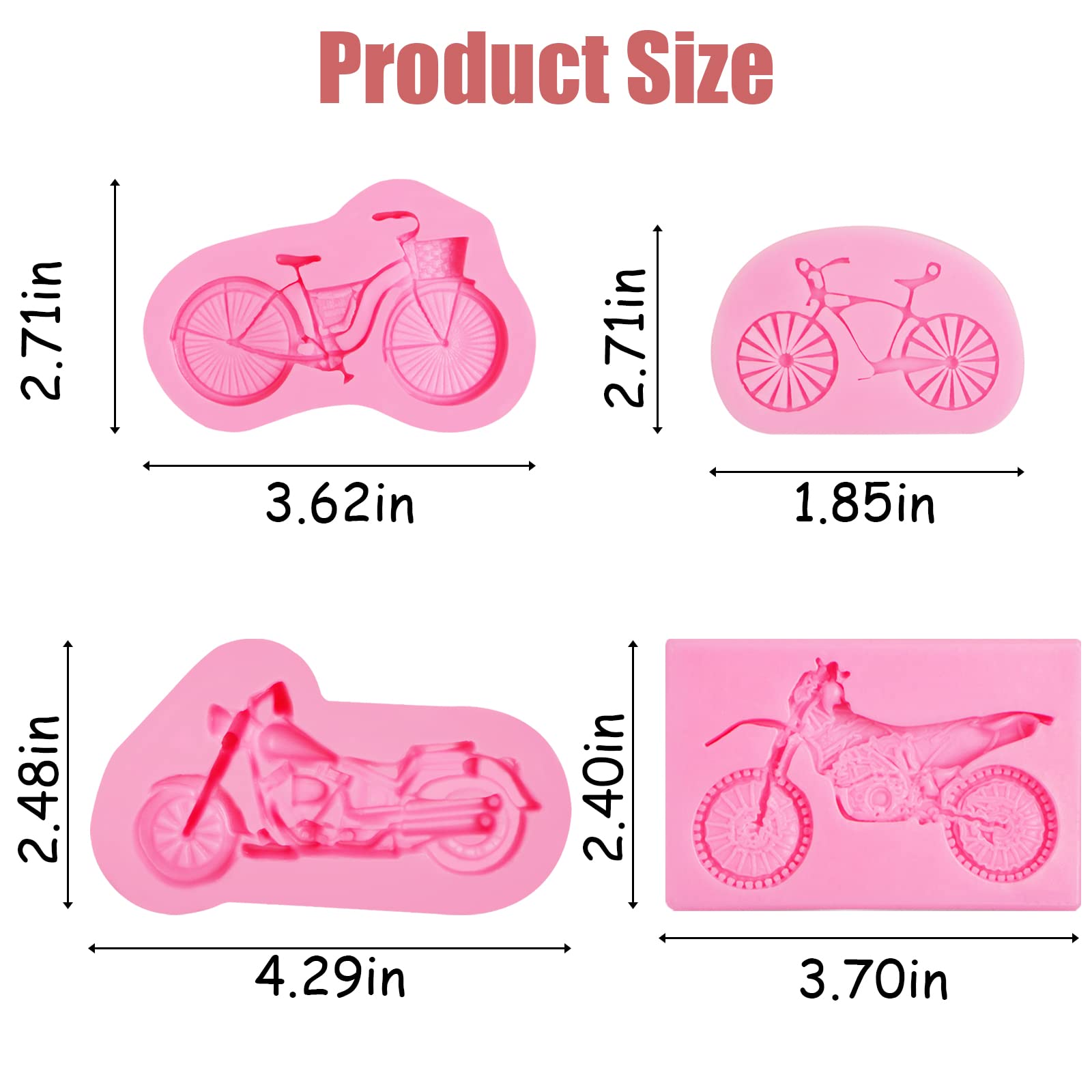Motorcycle Silicone Molds 4 Pcs, Bicycle Tools Chocolate Fondant Mold For Cake Decoration, Candy Sugar Cupcake Topper Baking Mol