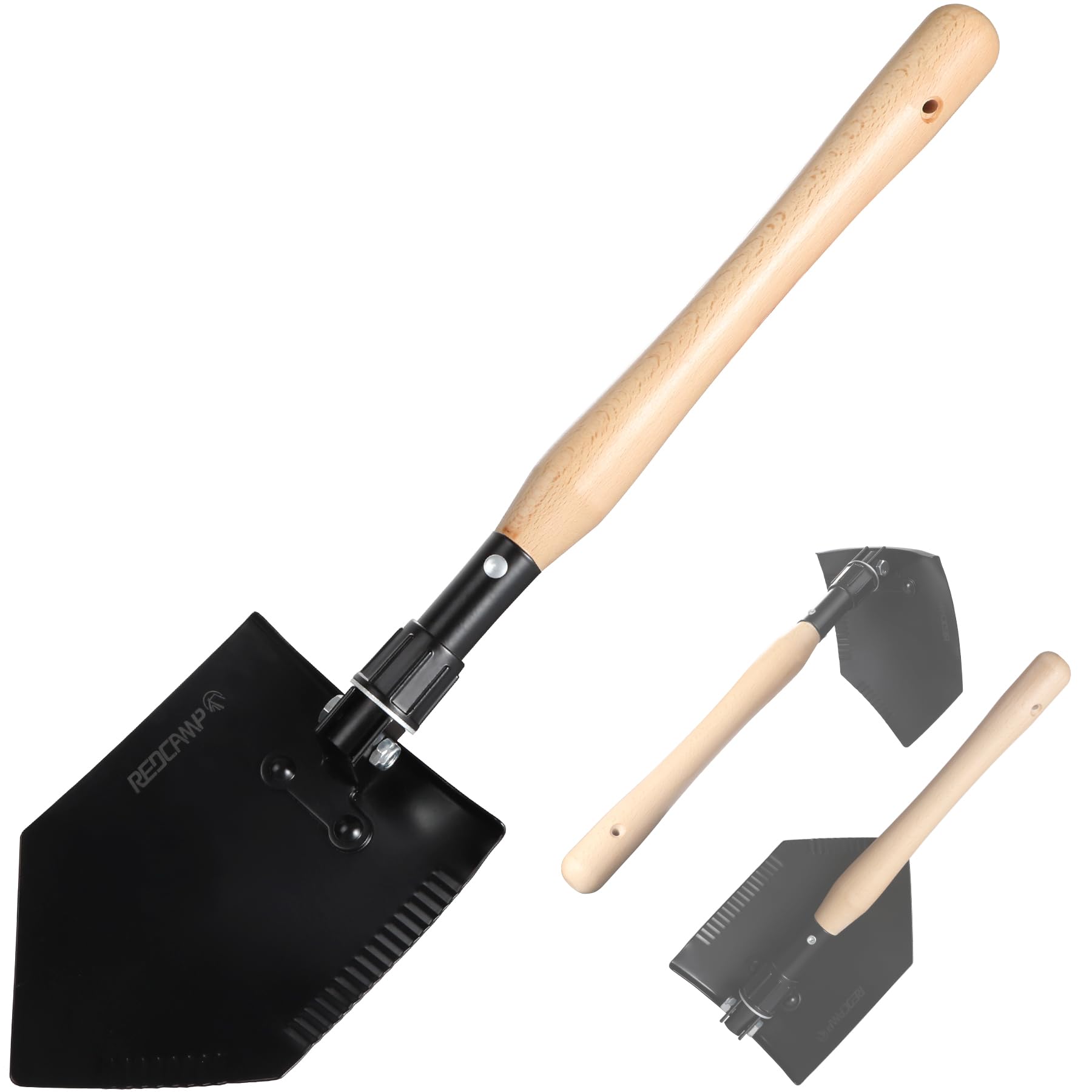 REDCAMP 23 Forces Spetsnaz Shovel, Tactical Entrenching Tool Hardwood Handle Shovel, Military Folding Camping Shovel for Camping