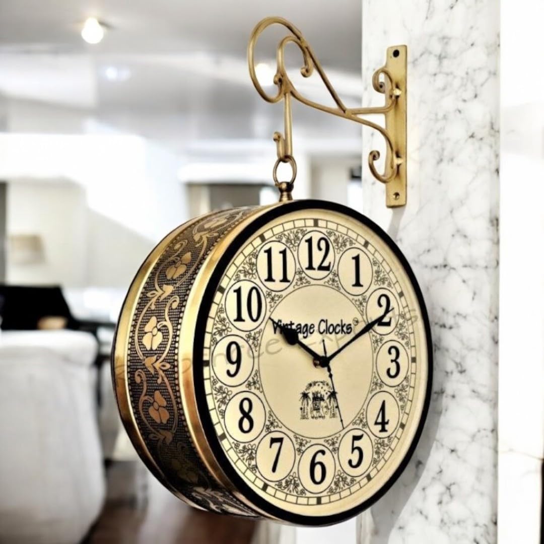 Vintage Clock Metal Double Side Hand-Crafted Gold Analog Wall Clock / 12 Inch (30 CmS) / Vc-6509-12(1)