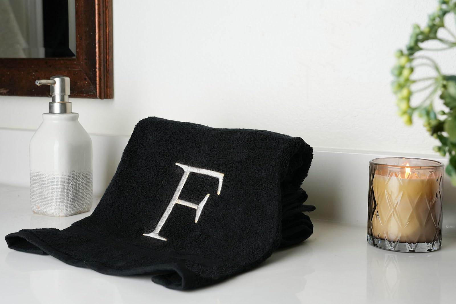 Black Monogrammed Hand Towel For Bathroom - Initial Hotel Quality Decorative Embroidered Luxury Towel For Powder Room, Spa - Got