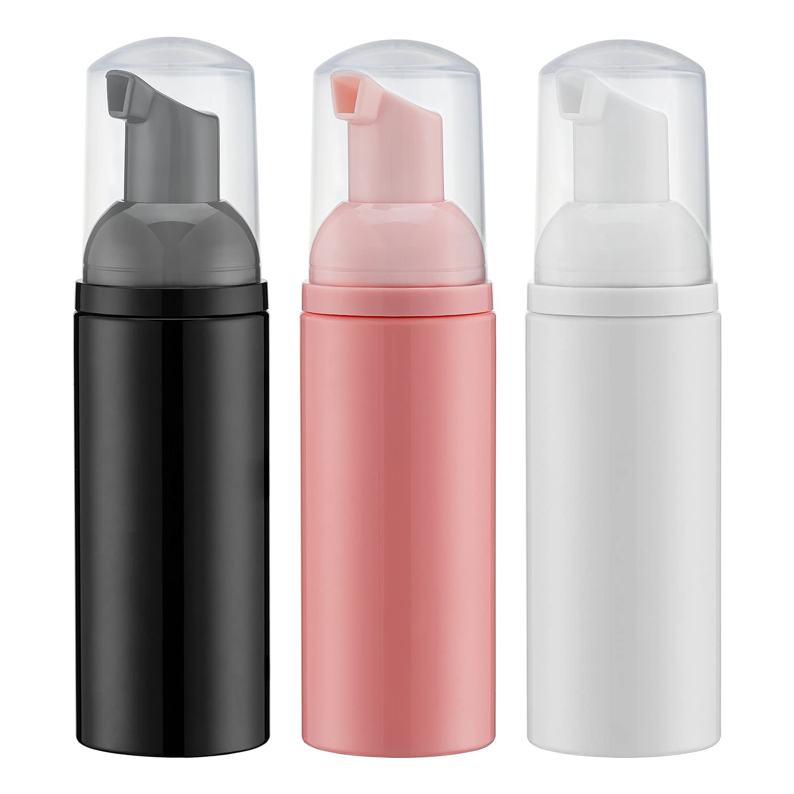 Tekson 3 Pcs Soap Foam Bottle (2 Oz), Empty Travel Foaming Lash Shampoo For Cleanser, Dispenser (Black&White&Pink Pump)