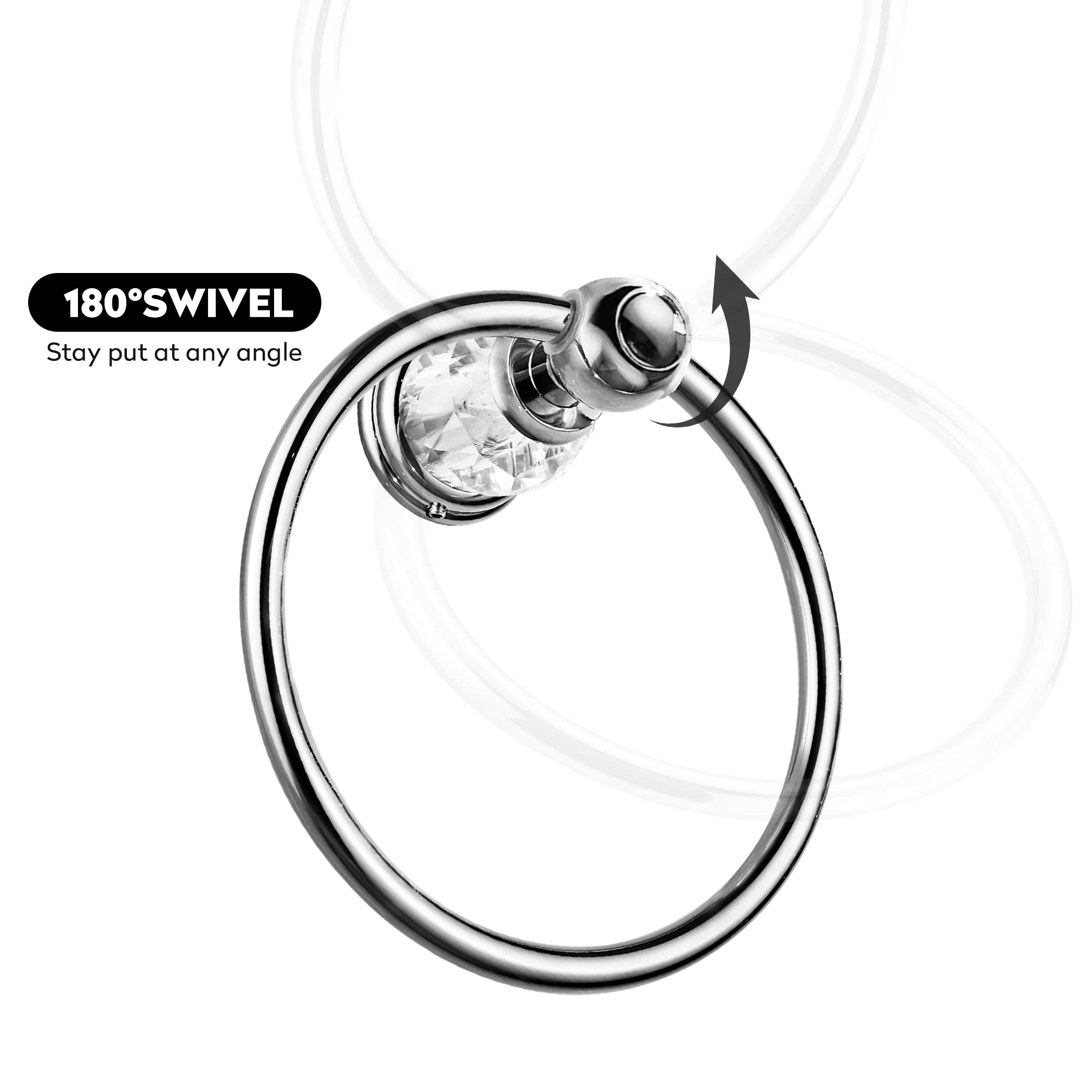 WINCASE Chrome Towel Ring  Bath Hand Towel Holder Crystal  Silver Towel Rack Wall Mounted
