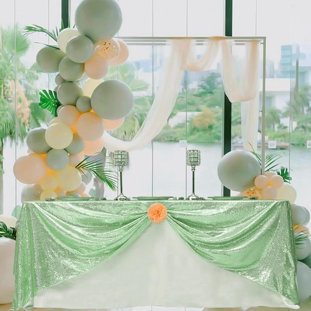 Eternal Beauty Mint Green Sequin Tablecloth, 60X102-Inch Rectangle Glitter Table Cloth For Birthday Party Wedding Decoration