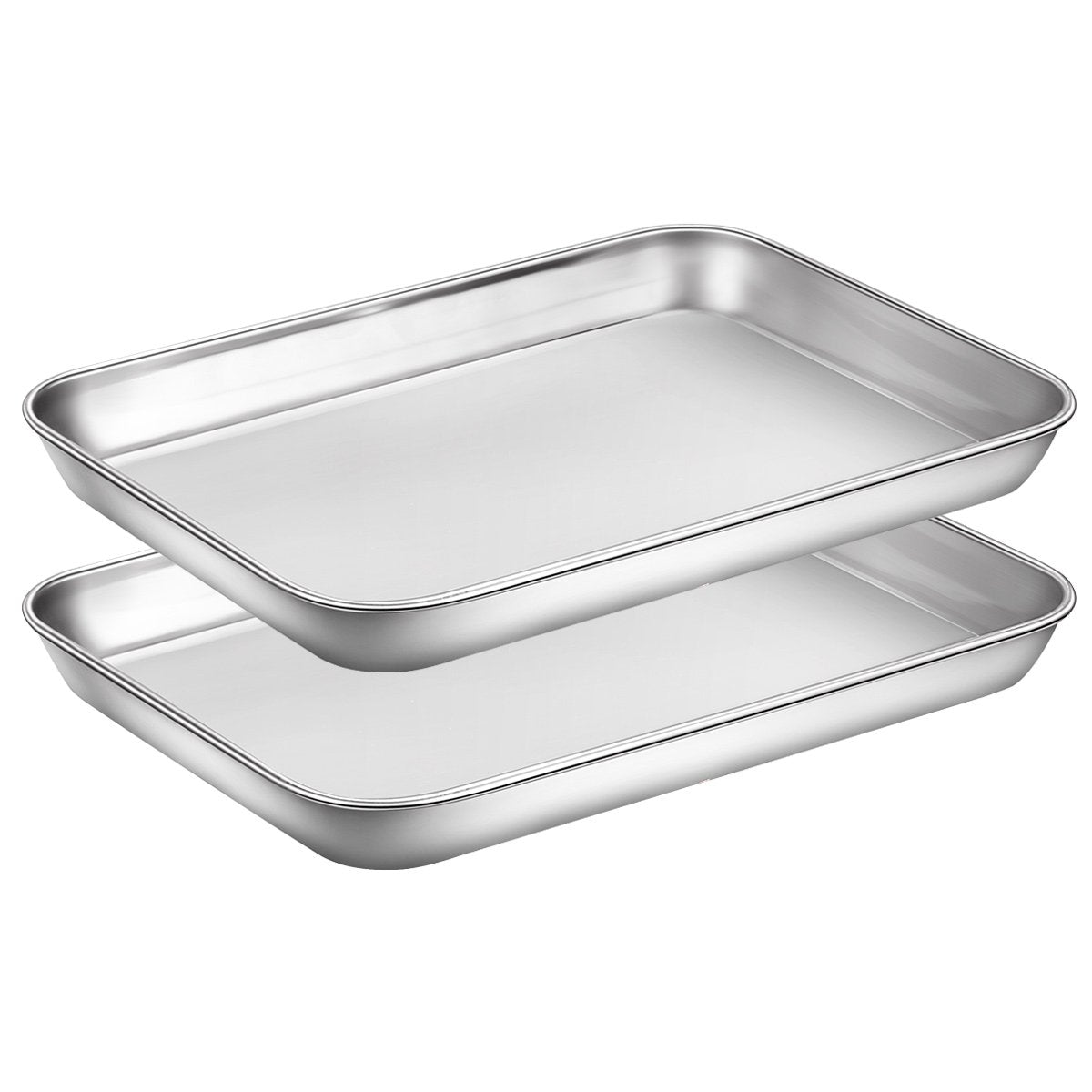 Baking Sheets Set Of 2, Hkj Chef Cookie Sheets 2 Pieces Stainless Steel Baking Pans & Toaster Oven Tray Pans, Rectangle Size 9L